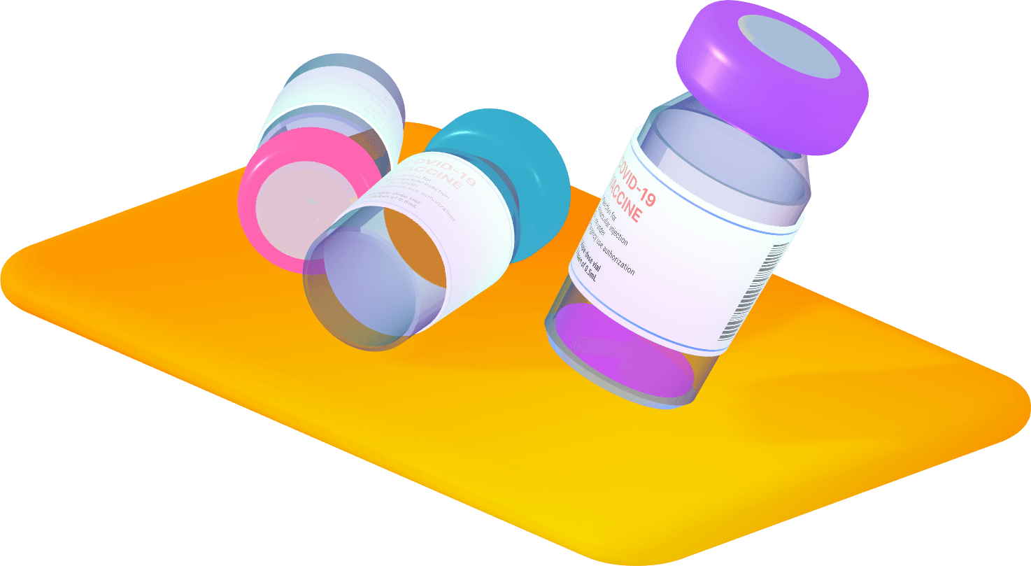 3D rendered vials of COVID vaccine